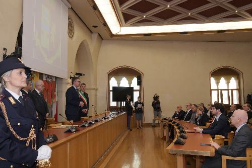 L'intervento dell'assessore regionale alla Sicurezza Pierpaolo Roberti alla cerimonia di consegna degli appartamenti alle forze di Polizia a Pordenone